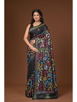 Ramshyam Collection - Black Blended Silk Kantha Saree with Unstitched Blouse
