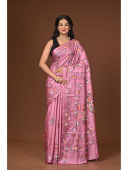 Ramshyam Collection - Pink Blended Silk Kantha Saree with Unstitched Blouse