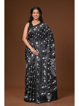 Ramshyam Collection - Black Blended Silk Kantha Saree with Unstitched Blouse