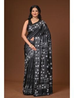 Ramshyam Collection - Black Blended Silk Kantha Saree with Unstitched Blouse