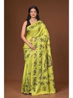 Ramshyam Collection - Green Blended Silk Kantha Saree with Unstitched Blouse