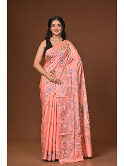 Ramshyam Collection - Peach Blended Silk Kantha Saree with Unstitched Blouse