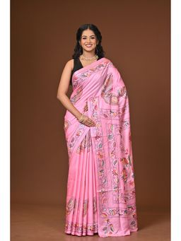 Ramshyam Collection - Pink Blended Silk Kantha Saree with Unstitched Blouse