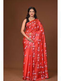 Ramshyam Collection - Red Blended Silk Kantha Saree with Unstitched Blouse
