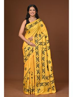 Ramshyam Collection - Yellow Blended Silk Kantha Saree with Unstitched Blouse