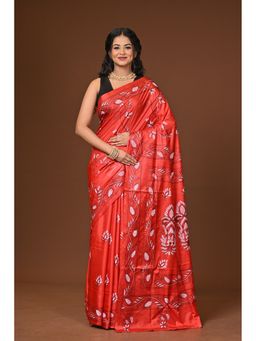 Ramshyam Collection - Red Blended Silk Kantha Saree with Unstitched Blouse