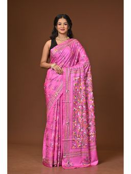 Ramshyam Collection - Pink Blended Silk Kantha Saree with Unstitched Blouse