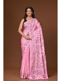 Ramshyam Collection - Pink Blended Silk Kantha Saree with Unstitched Blouse