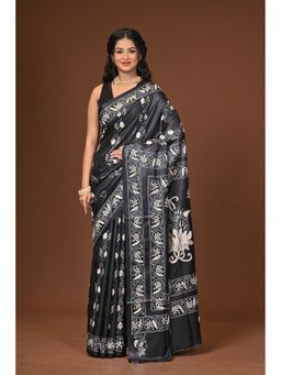 Ramshyam Collection - Black Blended Silk Kantha Saree with Unstitched Blouse