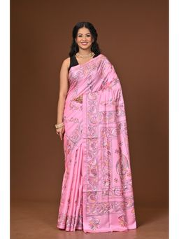 Ramshyam Collection - Pink Blended Silk Kantha Saree with Unstitched Blouse