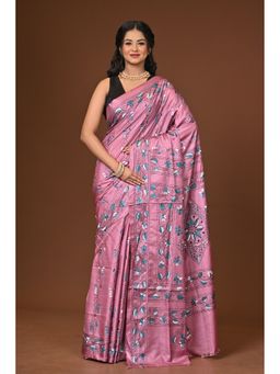 Ramshyam Collection - Pink Blended Silk Kantha Saree with Unstitched Blouse