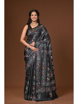 Ramshyam Collection - Black Blended Silk Kantha Saree with Unstitched Blouse