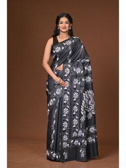 Ramshyam Collection - Black Blended Silk Kantha Saree with Unstitched Blouse