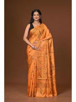 Ramshyam Collection - Orange Blended Silk Kantha Saree with Unstitched Blouse