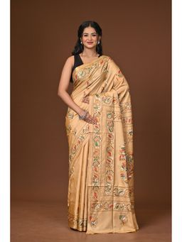 Ramshyam Collection - Beige Blended Silk Kantha Saree with Unstitched Blouse