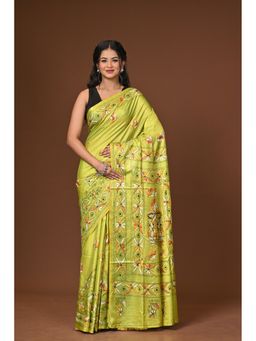 Ramshyam Collection - Green Blended Silk Kantha Saree with Unstitched Blouse