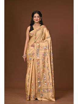 Ramshyam Collection - Beige Blended Silk Kantha Saree with Unstitched Blouse