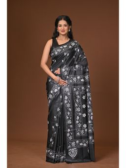 Ramshyam Collection - Black Blended Silk Kantha Saree with Unstitched Blouse