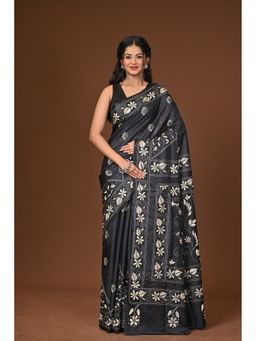 Ramshyam Collection - Black Blended Silk Kantha Saree with Unstitched Blouse
