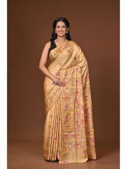 Ramshyam Collection - Beige Blended Silk Kantha Saree with Unstitched Blouse