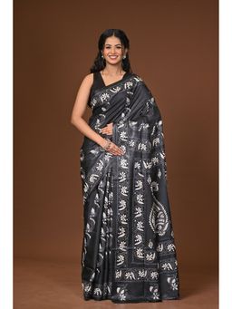 Ramshyam Collection - Black Blended Silk Kantha Saree with Unstitched Blouse