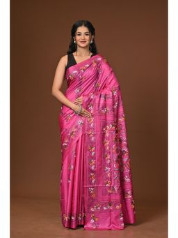 Ramshyam Collection - Pink Blended Silk Kantha Saree with Unstitched Blouse
