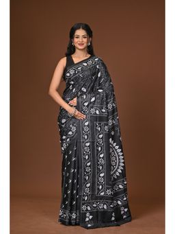 Ramshyam Collection - Black Blended Silk Kantha Saree with Unstitched Blouse