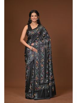 Ramshyam Collection - Black Blended Silk Kantha Saree with Unstitched Blouse