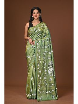 Ramshyam Collection - Green Blended Silk Kantha Saree with Unstitched Blouse