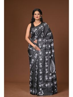 Ramshyam Collection - Black Blended Silk Kantha Saree with Unstitched Blouse