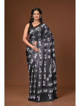 Ramshyam Collection - Black Blended Silk Kantha Saree with Unstitched Blouse