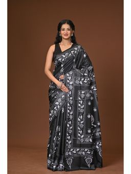 Ramshyam Collection - Black Blended Silk Kantha Saree with Unstitched Blouse