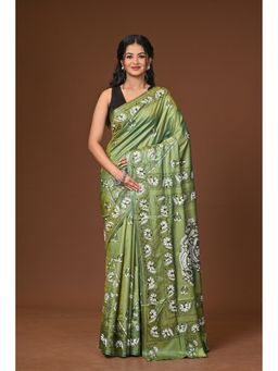 Ramshyam Collection - Green Blended Silk Kantha Saree with Unstitched Blouse