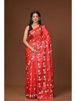 Ramshyam Collection - Red Blended Silk Kantha Saree with Unstitched Blouse