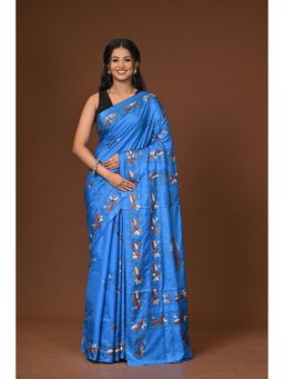 Ramshyam Collection - Blue Blended Silk Kantha Saree with Unstitched Blouse