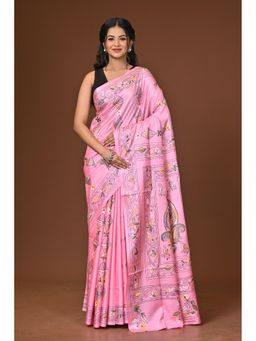 Ramshyam Collection - Pink Blended Silk Kantha Saree with Unstitched Blouse