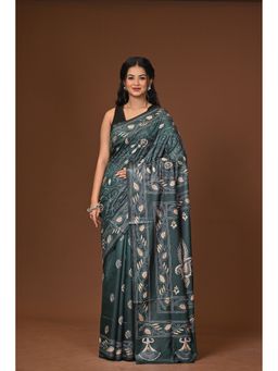 Ramshyam Collection - Green Blended Silk Kantha Saree with Unstitched Blouse
