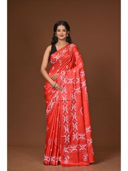 Ramshyam Collection - Red Blended Silk Kantha Saree with Unstitched Blouse