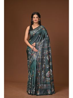 Ramshyam Collection - Green Blended Silk Kantha Saree with Unstitched Blouse