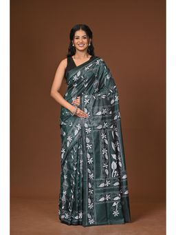 Ramshyam Collection - Green Blended Silk Kantha Saree with Unstitched Blouse