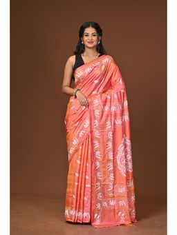 Ramshyam Collection - Orange Blended Silk Kantha Saree with Unstitched Blouse
