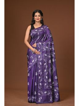 Ramshyam Collection - Purple Blended Silk Kantha Saree with Unstitched Blouse