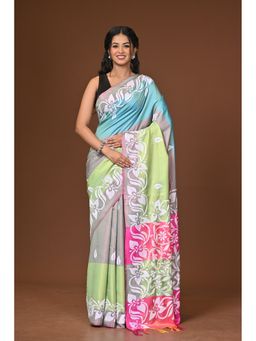 Ramshyam Collection - Multi-Color Blended Silk Kantha Saree with Unstitched Blouse