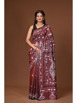 Ramshyam Collection - Brown Blended Silk Kantha Saree with Unstitched Blouse