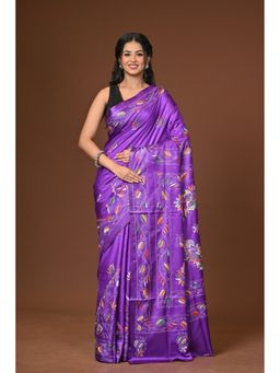 Ramshyam Collection - Purple Blended Silk Kantha Saree with Unstitched Blouse