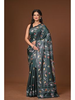 Ramshyam Collection - Green Blended Silk Kantha Saree with Unstitched Blouse