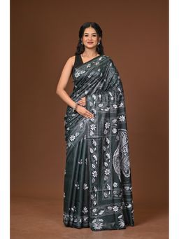 Ramshyam Collection - Green Blended Silk Kantha Saree with Unstitched Blouse
