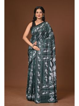 Ramshyam Collection - Green Blended Silk Kantha Saree with Unstitched Blouse