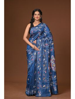 Ramshyam Collection - Navy Blue Blended Silk Kantha Saree with Unstitched Blouse