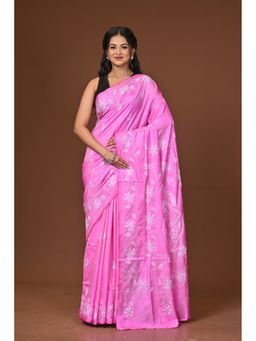 Ramshyam Collection - Pink Blended Silk Kantha Saree with Unstitched Blouse